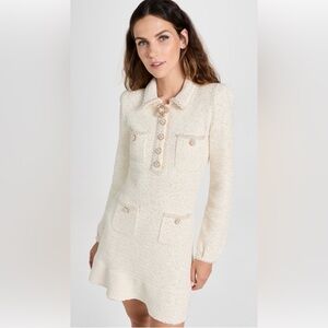 Self-Portrait Cream Sequin Knit Pearl Mini Dress